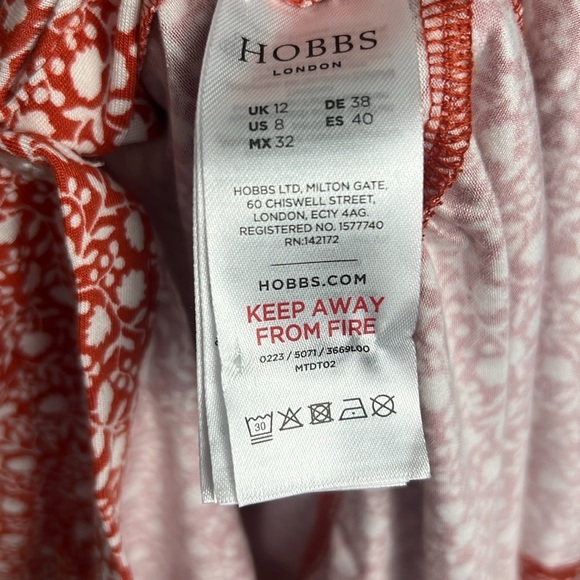 HOBBS London Jacinta Dress Apricot Ivory Floral Pint Fit & Flare Dress Size US8 - Picture 11 of 12